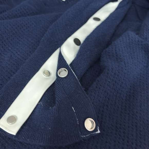 La Ligne Wool & Cashmere Snap Sleeve Meshed Sweater in Navy - Size Small-Repair - Picture 7 of 11